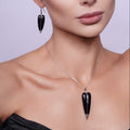 Silver 925 Rhodium Plated Pointed Black Onyx Hook Earring and Necklace Set - BGS00133