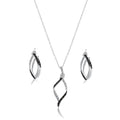 Silver 925 Rhodium and Black Rhodium Plated Black and Clear Open Wave CZ Hoop Set - BGS00136