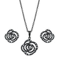 Black Rhodium Plated 925 Sterling Silver Open Flower Rose Clear CZ Set - BGS00146