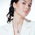 Silver 925 Black Rhodium Plated Oval Clear CZ Leverback Earring and Necklace Set - BGS00181