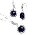 Silver 925 Rhodium Plated Black Pearl Clear CZ Hanging Stud Earring and Necklace Set - BGS00272