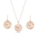 Rose Gold Plated Sterling Silver Abstract CZ Disk Pendant & Earring Set-BGS00286