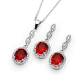 Silver 925 Rhodium Plated Birthstone and Clear Oval CZ Dangling Stud Earring and Dangling Necklace Set - BGS00330