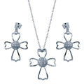Rhodium Plated 925 Sterling Silver Micro Pave Clear Cross Outline CZ Dangling Set - BGS00384