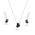 Silver 925 Rhodium and Black Rhodium Plated Black Heart Arrow CZ Hook Earring and Necklace Set - BGS00403