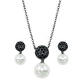 Oxidized 925 Sterling Silver Rhodium Plated Black Pearl Drop CZ Dangling Set - BGS00415