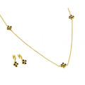 Silver 925 Gold Plated Black CZ Dangling Stud Earring Necklace Set - BGS00426