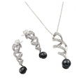 Rhodium Plated 925 Sterling Silver Gray Pearl Drop Clear Inlay Twist CZ Hanging Set - BGS00431GRY