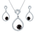 Rhodium Plated 925 Sterling Silver Black and Clear CZ Open Teardrop Set - BGS00462