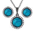 Silver 925 Black Rhodium Turquoise Center Stone Halo Set - BGS00479