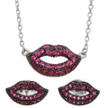 Rhodium Plated 925 Sterling Silver Pink CZ Lips Set - BGS00490RHD