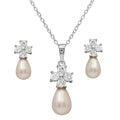Rhodium Plated 925 Sterling Silver CZ Cross Set with Fresh Water Pearl - BGS00502