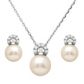 Rhodium Plated 925 Sterling Silver Fresh Water Pearl with CZ Stones Sets - BGS00505