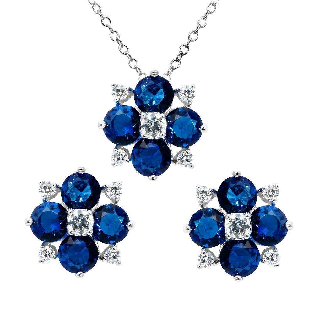 Rhodium Plated 925 Sterling Silver Birthstone Flower CZ Sets - BGS00507
