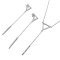 Discontinue-Rhodium Plated 925 Sterling Silver Open Triangle with Dropped Bar and CZ Matching Set - BGS00508