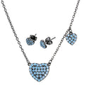 Black Rhodium Plated 925 Sterling Silver Light Blue Opal Heart Set - BGS00515