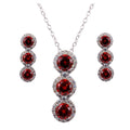 Rhodium Plated 925 Sterling Silver 3 Red Stone CZ Stud Earring and Necklace Set - BGS00522RED