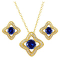 Gold Plated 925 Sterling Silver Clover Cross with CZ and Blue Stone Earring and Necklace Set - BGS00523BLU