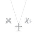 Rhodium Plated 925 Sterling Silver Four Petal Flower Necklace and Earrings Set - BGS00550