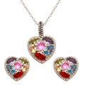Rhodium Plated 925 Sterling Silver Multi-colored CZ Heart Pendant Necklace and Earrings Set - BGS00551