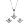 Rhodium Plated 925 Sterling Silver CZ Flower Pendant Necklace and Stud Earrings Set - BGS00554