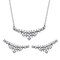 Rhodium Plated 925 Sterling Silver Curved Triangle Pendant Necklace and Stud Earrings Set with CZ - BGS00556