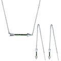 Rhodium Plated 925 Sterling Silver Green Arrow Necklace and Dangling Earrings CZ Set - BGS00558GRN
