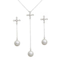 Rhodium Plated 925 Sterling Silver CZ Open Infinity Cross with Synthetic Dangling Set - BGS00561