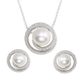 Rhodium Plated 925 Sterling Silver Spiral CZ With Synthetic Center Pearl Set - BGS00564