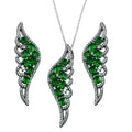 Black Rhodium Plated 925 Sterling Silver Wing Pendant and Earrings Set with Green CZ - BGS00566GRN