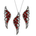 Black Rhodium Plated 925 Sterling Silver Wing Pendant and Earrings Set with Red CZ - BGS00566RED