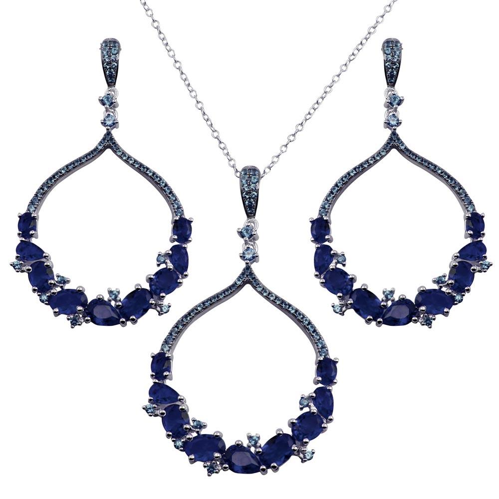 Rhodium Plated 925 Sterling Silver Dangling Round Pendant with Blue CZ - BGS00568BLU