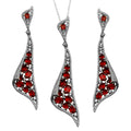 Rhodium Plated 925 Sterling Silver Dangling Earrings and Necklace Set with Red CZ - BGS00569RED