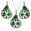 Rhodium Plated 925 Sterling Silver Dangling Pear-Shaped Necklace and Earrings Set with Green CZ - BGS00570GRN