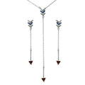 Rhodium Plated 925 Sterling Silver Dangling Arrow Earrings and Necklace set with CZ - BGS00573
