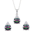 Rhodium Plated 925 Sterling Silver Teardrop Synthetic Mystic Topaz CZ Set - BGS00578