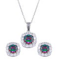 Rhodium Plated 925 Sterling Silver Halo Synthetic Mystic Topaz CZ Set - BGS00583