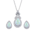 Rhodium Plated 925 Sterling Silver Synthetic Opal Teardrop CZ Set - BGS00584