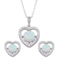 Rhodium Plated 925 Sterling Silver Synthetic Opal Heart CZ Set - BGS00585