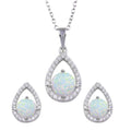 Rhodium Plated 925 Sterling Silver Synthetic Opal Open Teardrop CZ Set - BGS00586