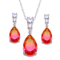 Rhodium Plated 925 Sterling Silver Teardrop Gradient Pink Orange CZ Set - BGS00590