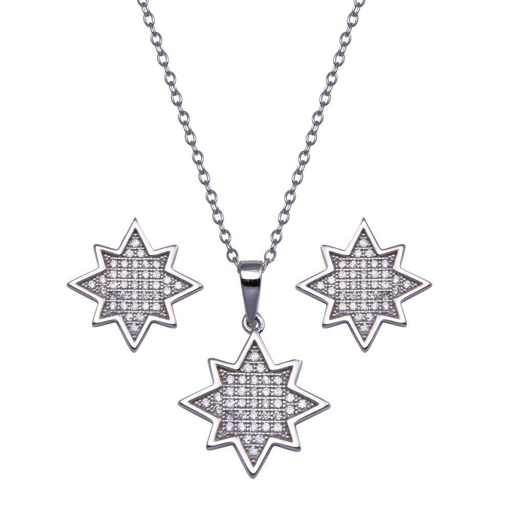 Rhodium Plated 925 Sterling Silver CZ Encrusted Star Set - BGS00592