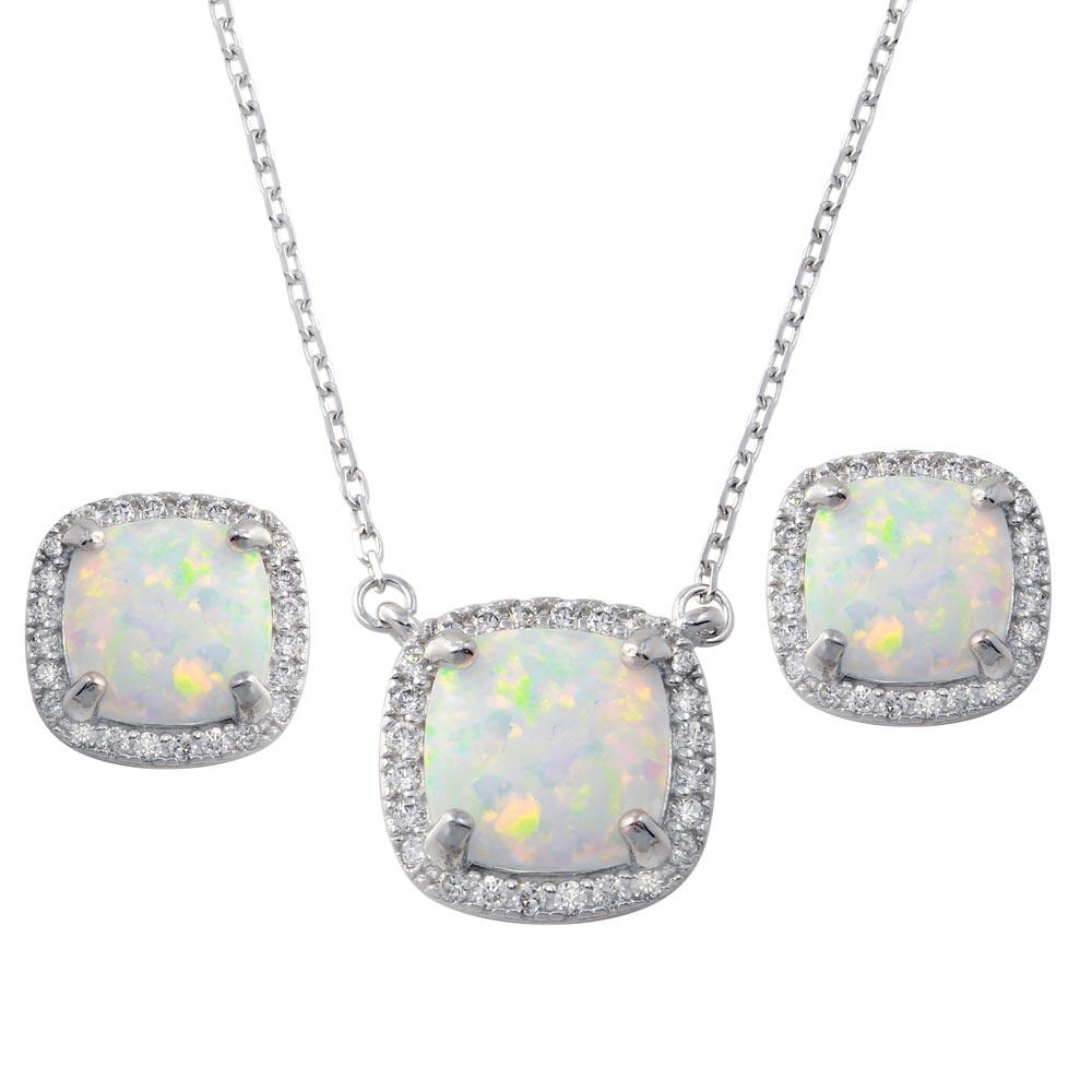 Rhodium Plated 925 Sterling Silver Square Synthetic Opal Halo Set with CZ - BGS00594