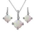 Rhodium Plated 925 Sterling Silver Round Synthetic Opal 4 Corner CZ Set - BGS00597