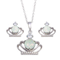 Rhodium Plated 925 Sterling Silver Crown Synthetic Opal CZ Set - BGS00599