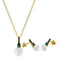 Gold Plated 925 Sterling Silver Fresh Water Pearl Set with Green CZ - BGS00603