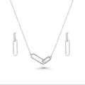 Rhodium Plated 925 Sterling Silver Bar Necklace and Earring Set with Clear CZ Stones- BGS00606