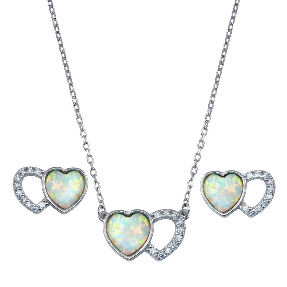 Rhodium Plated 925 Sterling Silver Heart Set with Clear CZ Stones- BGS00607