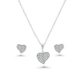 Rhodium Plated 925 Sterling Silver Curved Heart Necklace and Earring Set with Clear CZ Stones- BGS00611