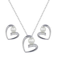Rhodium Plated 925 Sterling Silver Open Heart Pearl Earring and Pendant Set - BGS00614